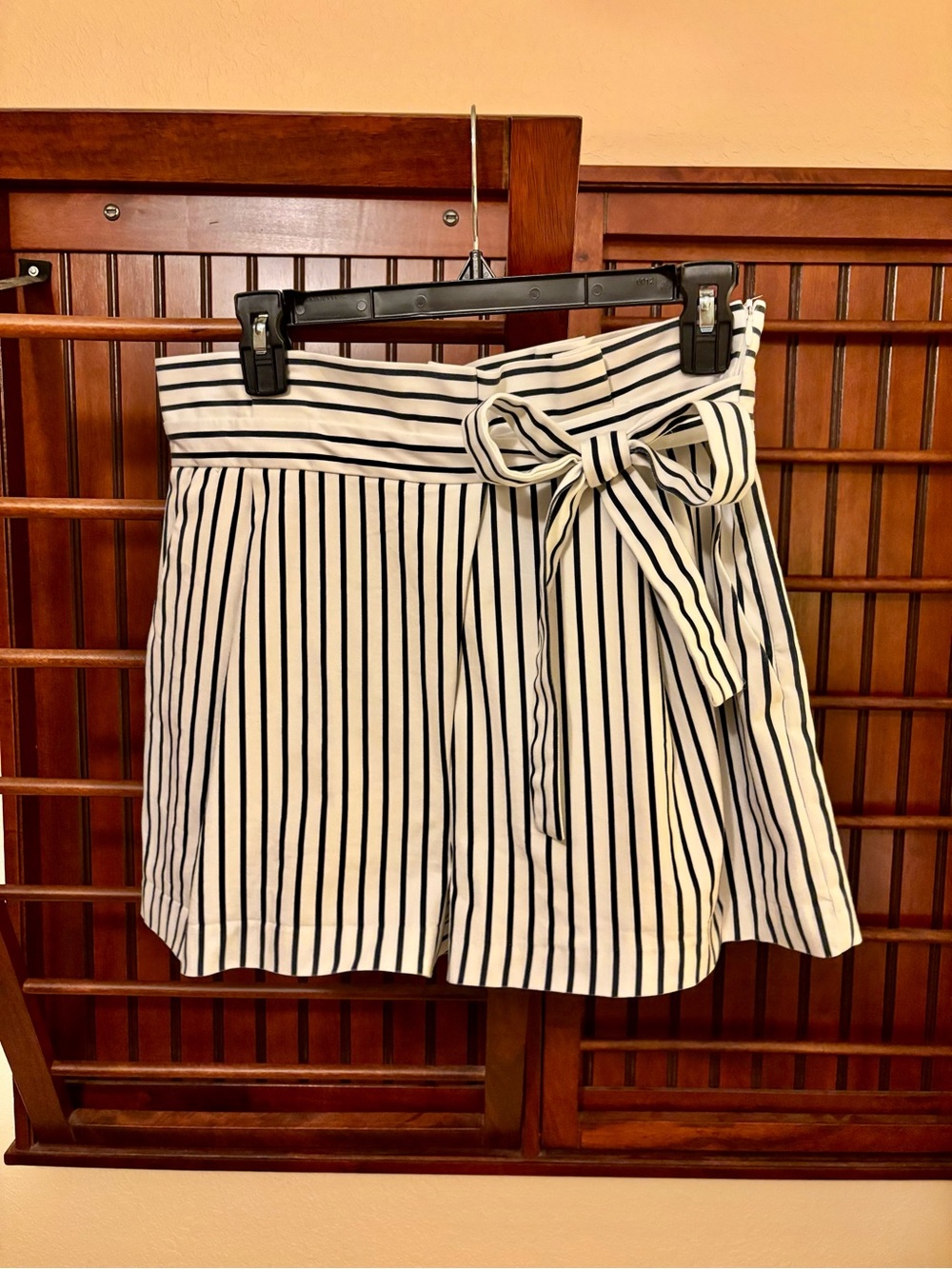 Zara Black & White Vertical-Stripe Tie-Waist Skater Skirt